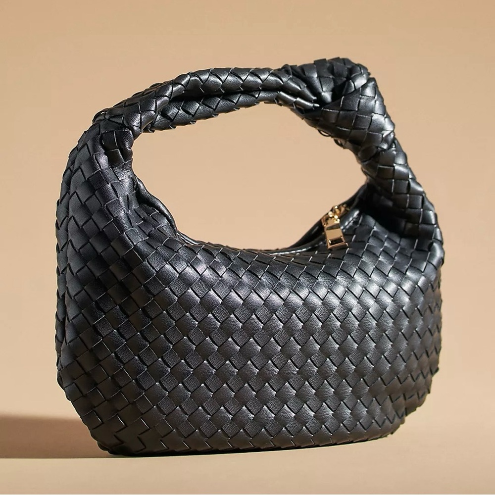 Anthropologie Woven Knot Shoulder Hobo Bag, Black Mini